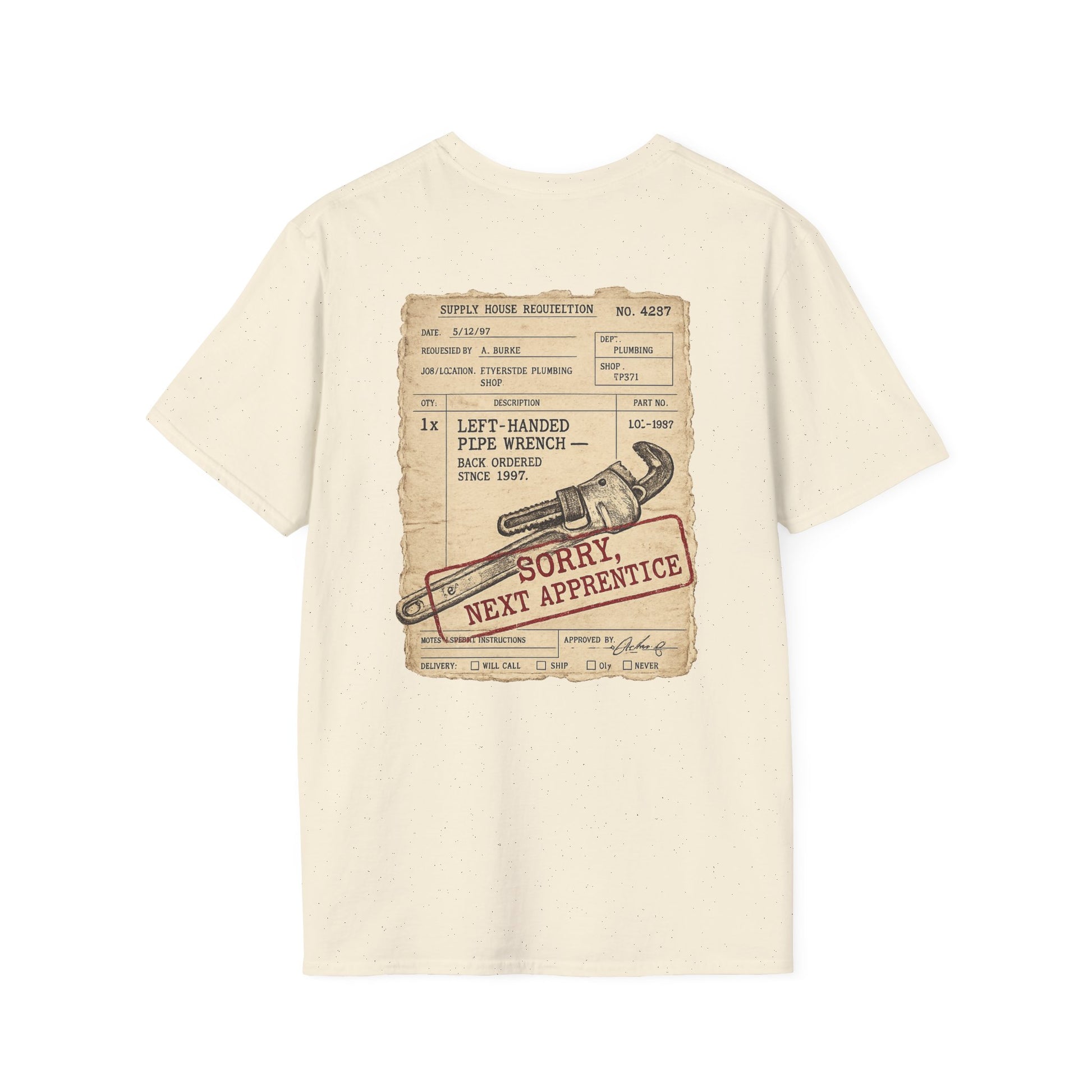 Left-Handed Pipe Wrench Plumber T-Shirt | Funny Apprentice Joke Tee